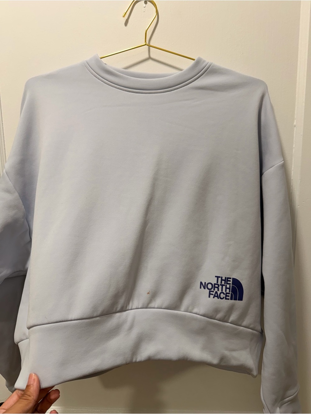 The North Face Men's Pale Blue Crewneck Sweatshirt with Navy Logo